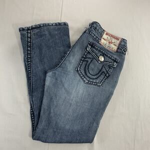 True Religion Mid Wash Joey Super T Jeans Size 32 (30x28) Bootcut Made In USA